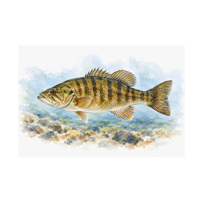 Watercolor Pebbles Smallmouth Bass poster wall art, view 4