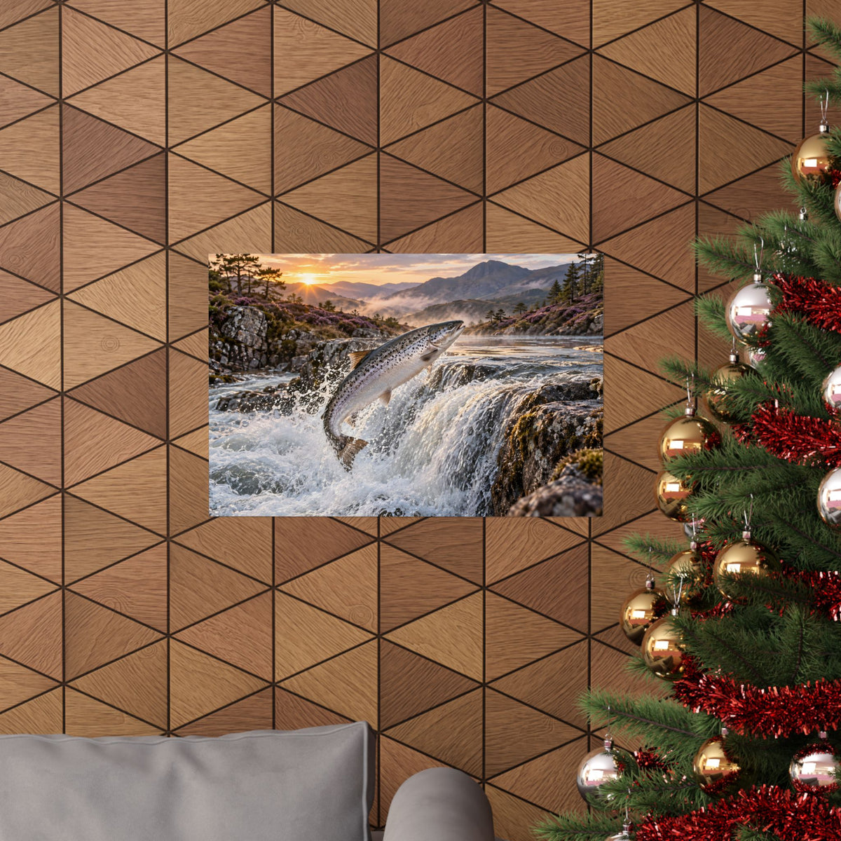 Mountain Falls Leap Salmon poster wall art, view 6