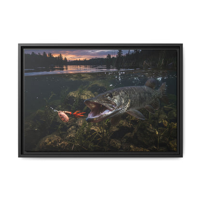 Sunset Spinner Strike Muskie framed canvas, 36x24 size view