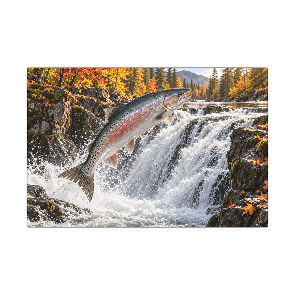 Autumn Falls Leap Salmon canvas wall art