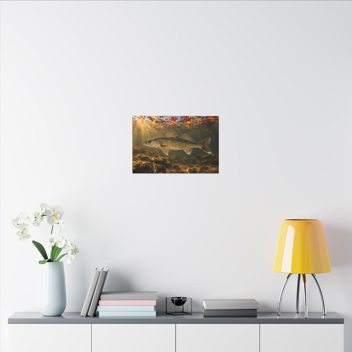 Autumn Turnover Walleye canvas in a home office