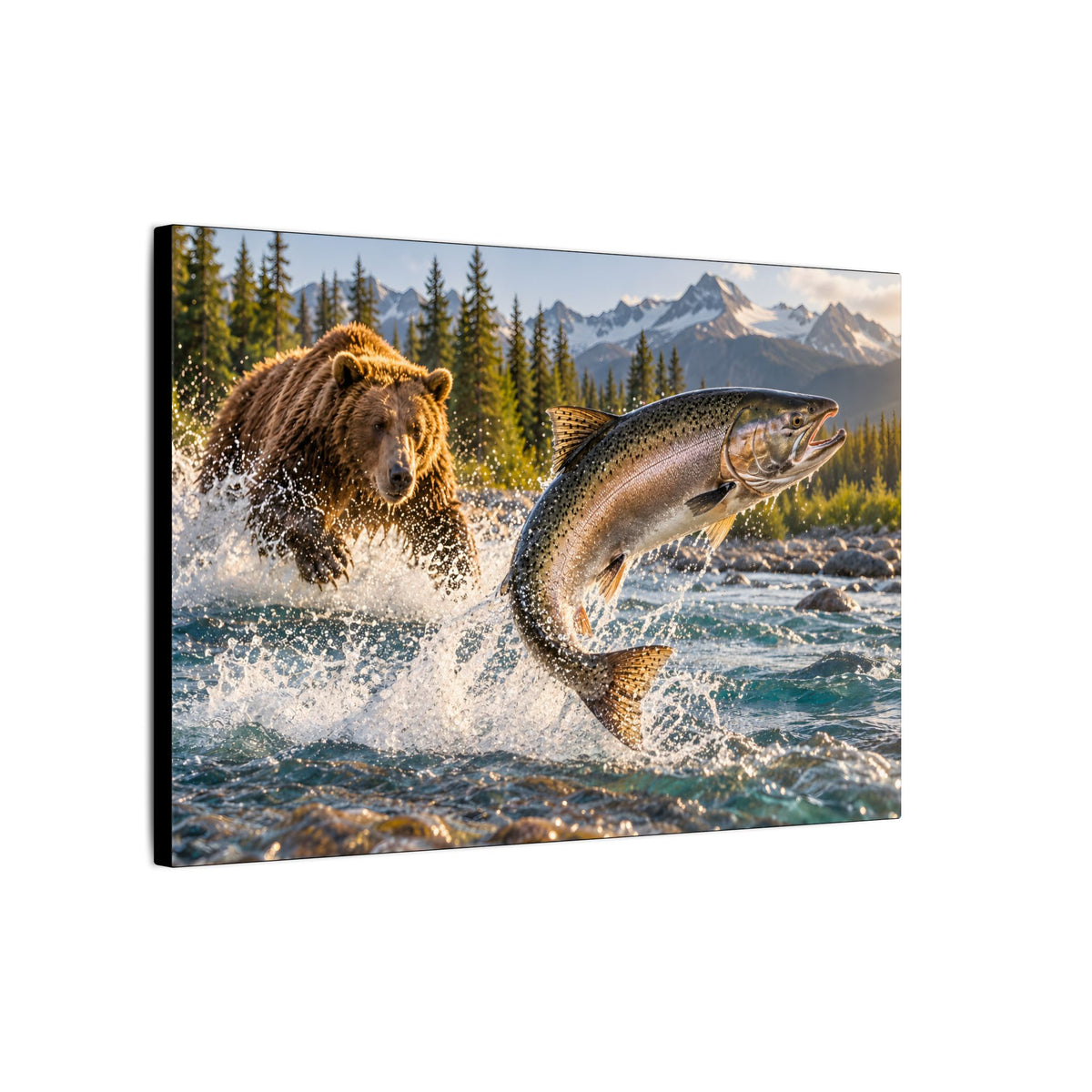 Grizzly Bear and Leaping Salmon canvas wall art, view 4
