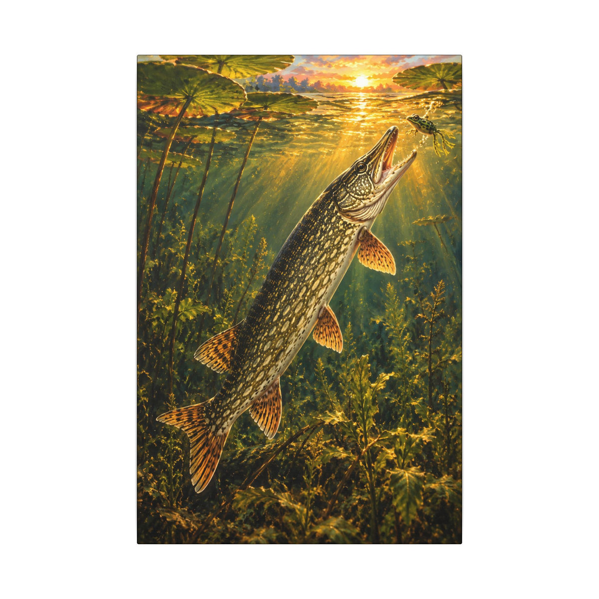 Golden Hour Northern Pike Painting canvas wall art