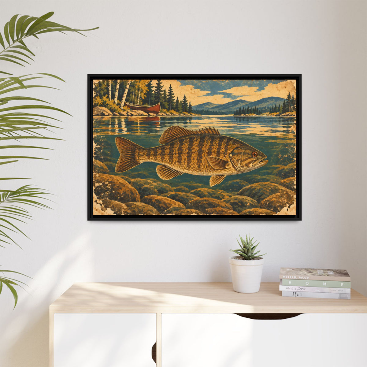 Vintage Lodge River Smallmouth Framed Canvas wall art, view 5