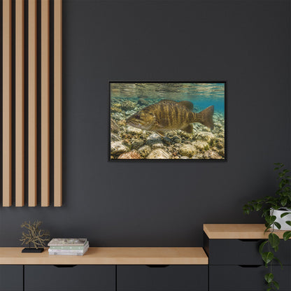 Rocky Riverbed Smallmouth Bass framed canvas wall art, view 6