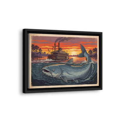 Blue Catfish Riverboat framed canvas wall art, view 4