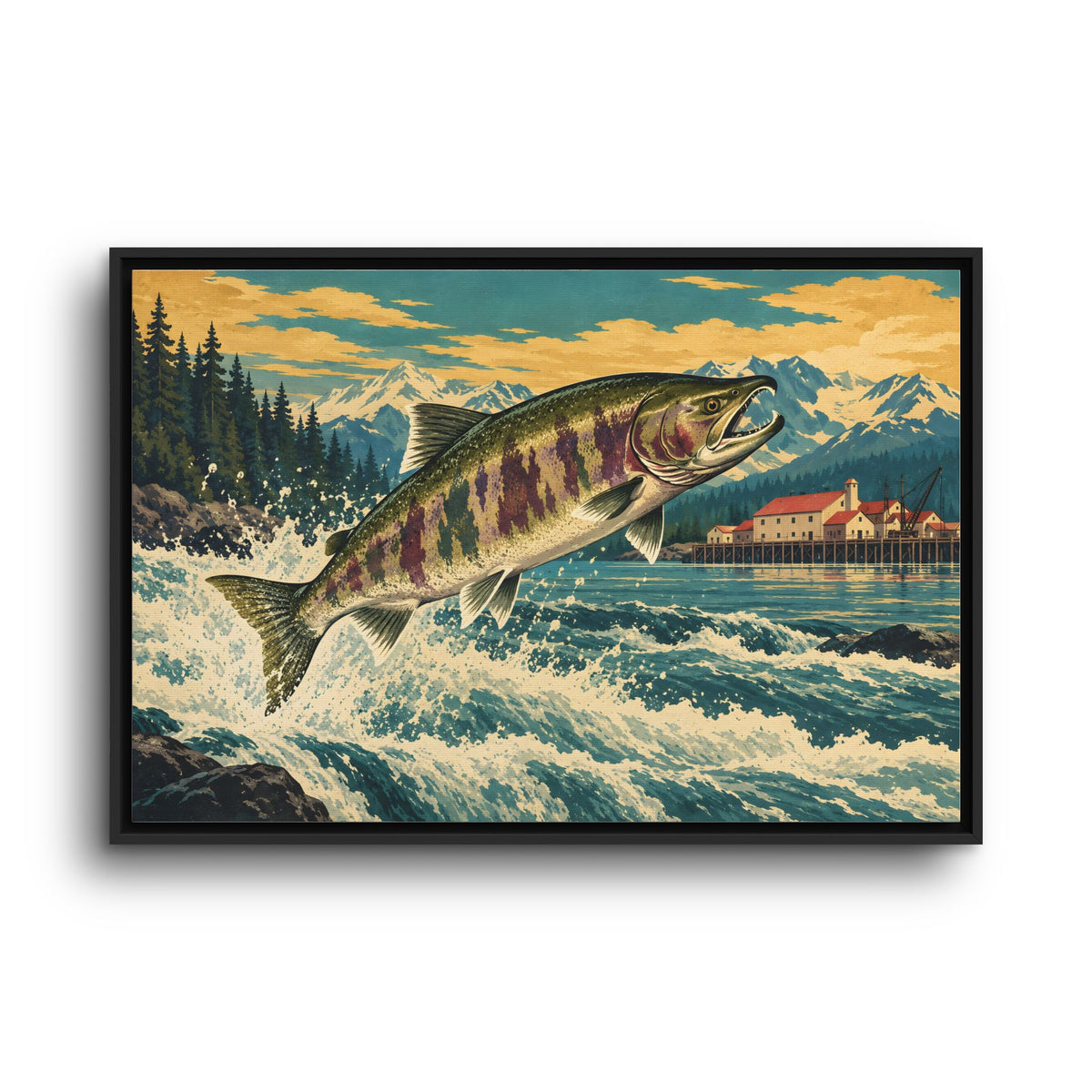 Cannery Leap Chum Salmon framed canvas wall art, view 3