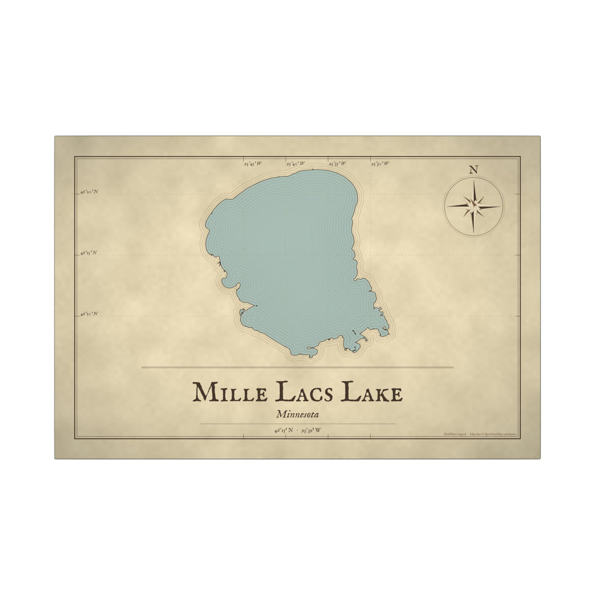 Mille Lacs Lake Vintage Map canvas wall art, view 3