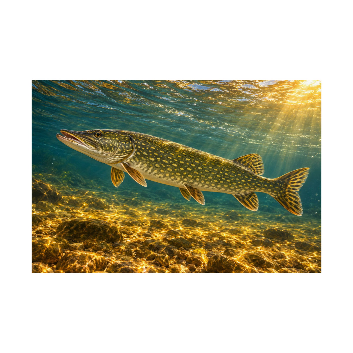 Golden Current Northern Pike fishing poster close-up
