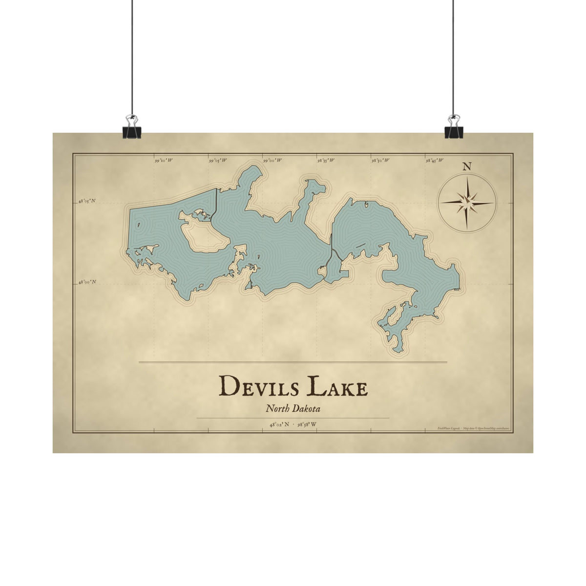 Devils Lake Vintage Map poster wall art, view 2