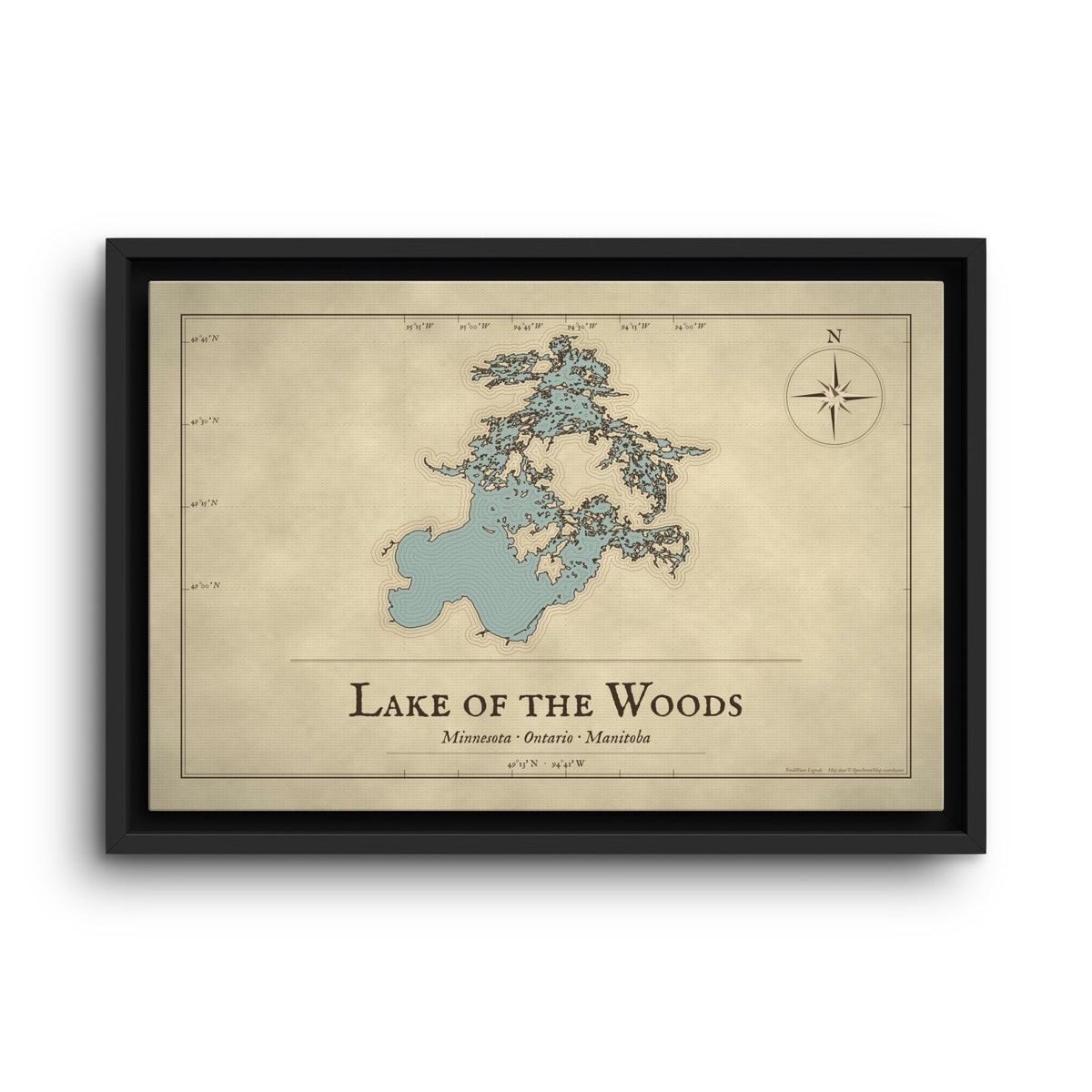 Lake of the Woods Vintage Map framed canvas wall art