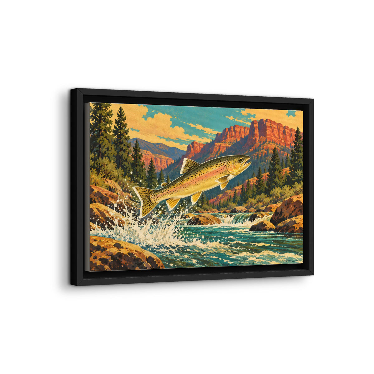 Red Mesa Leap Gila Trout framed canvas wall art, view 4