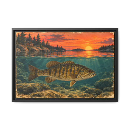Vintage Sunset Lake Smallmouth Framed Canvas wall art, view 3