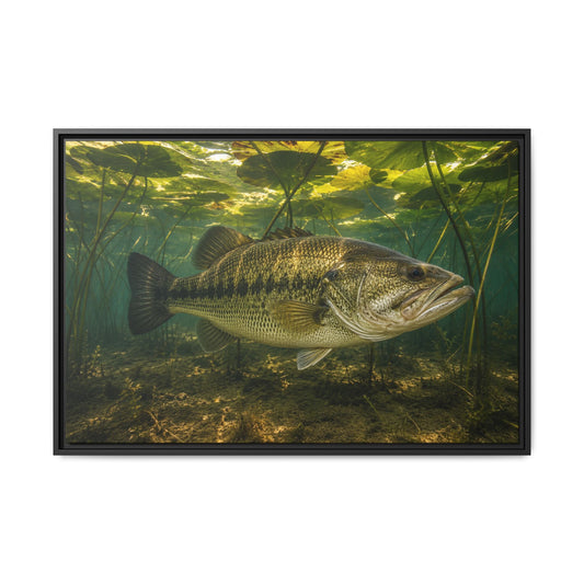 Lily Pad Shade Largemouth Bass framed canvas, 18x12 size view