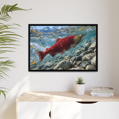 Crimson Ascent Sockeye Salmon framed canvas wall art, view 5