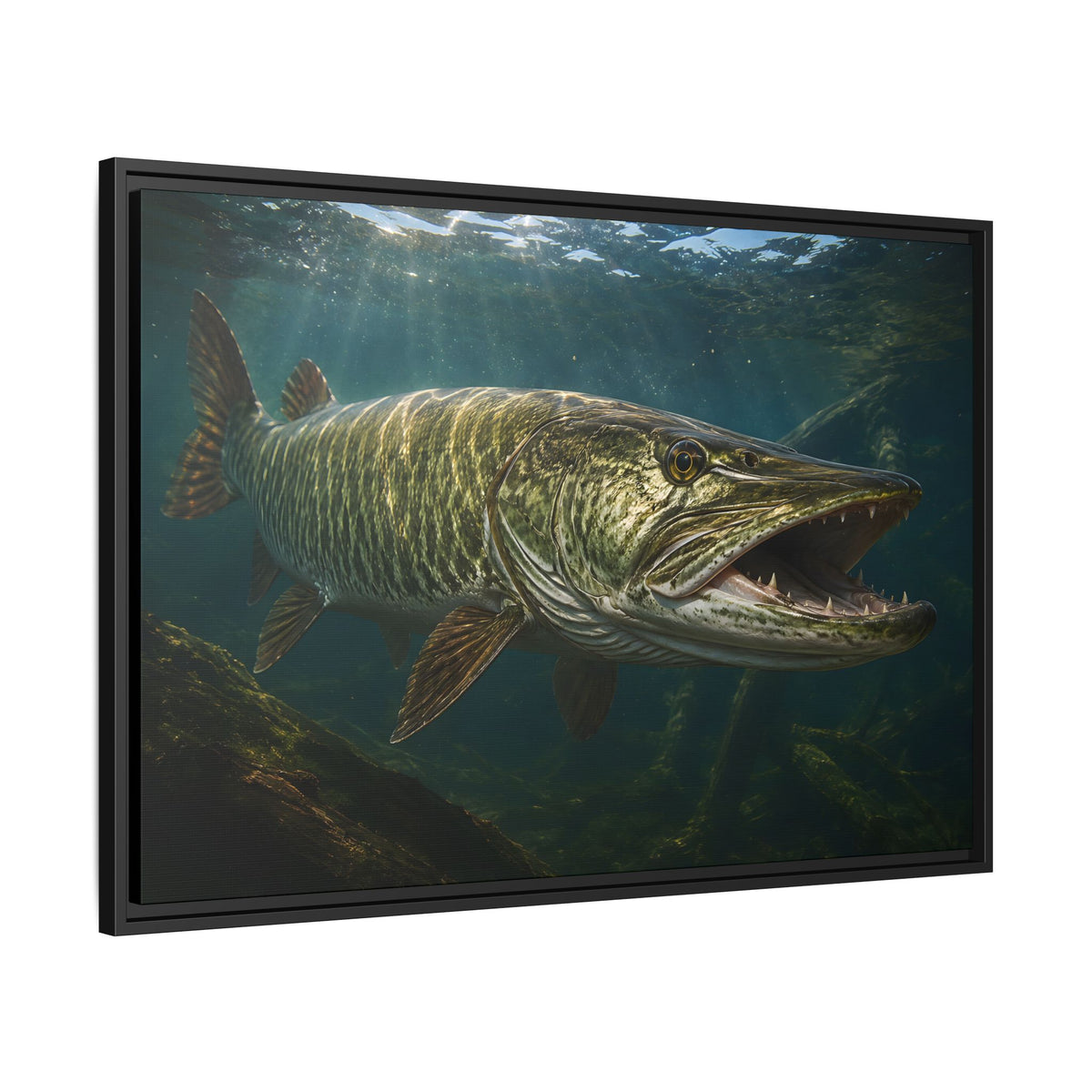 The River King Muskie framed canvas side angle