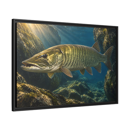 Boulder Cave Ambush Muskie framed canvas side angle