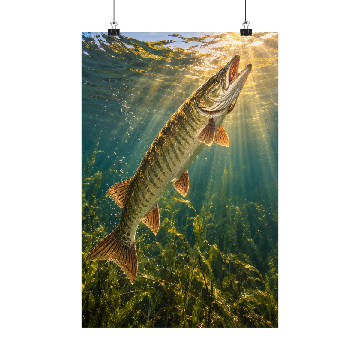 Muskie in the Light Underwater vertical poster wall art, 12x18 size view