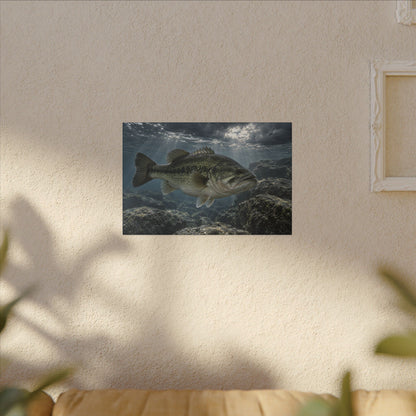 Silver Before the Storm Largemouth Bass canvas hanging in a living room