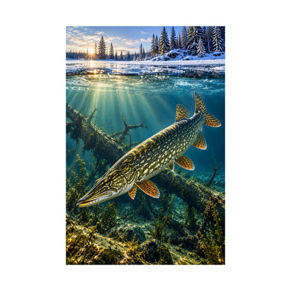 Winter Pike Beneath the Ice fishing poster close-up