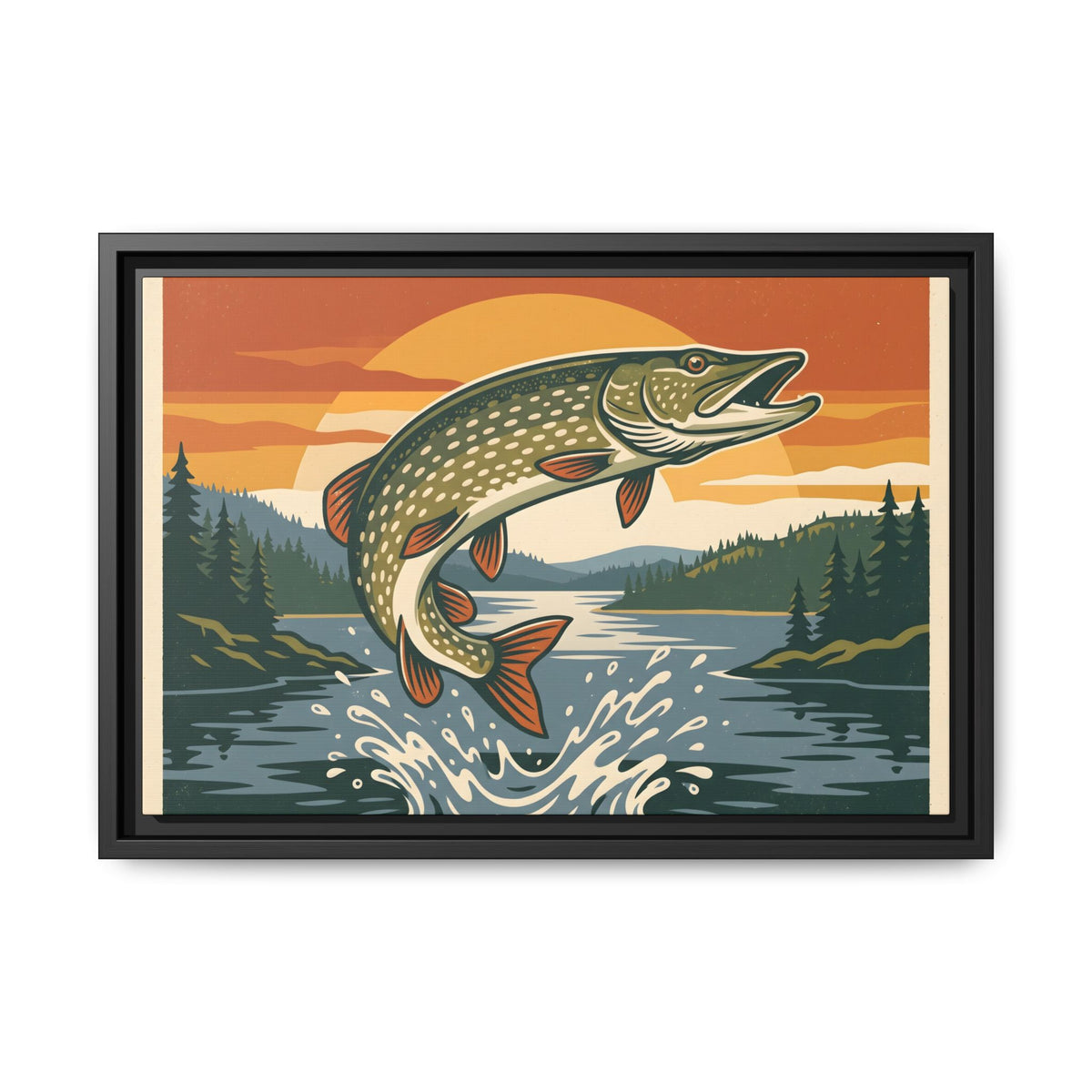 Vintage Lodge Northern Pike framed canvas, 24x16 size view