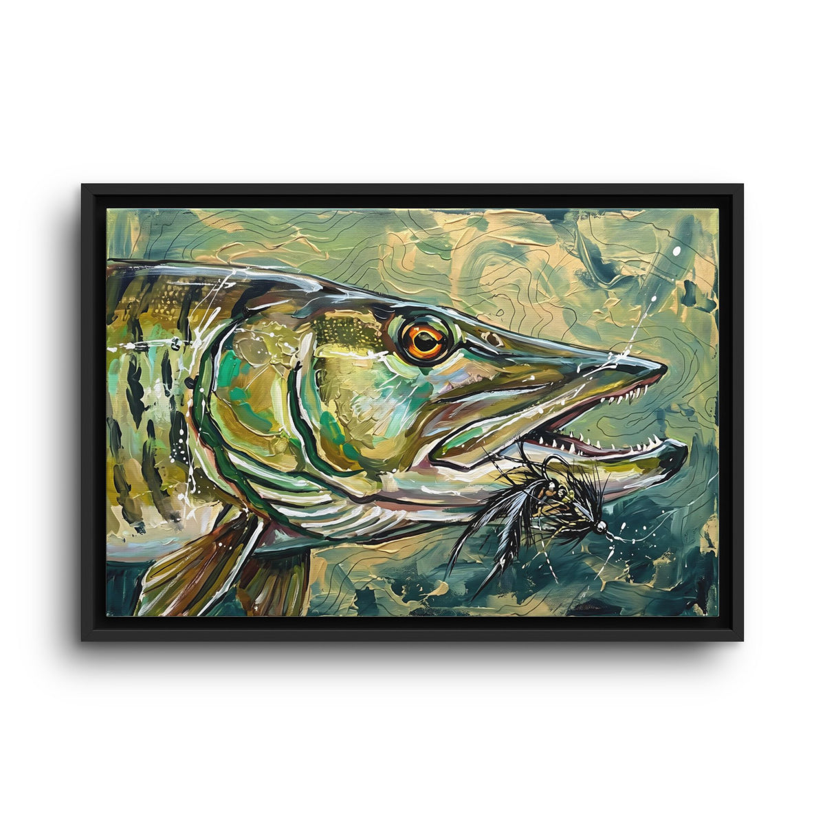 Legends Bold Close-Up Northwoods Muskie framed canvas wall art, view 2