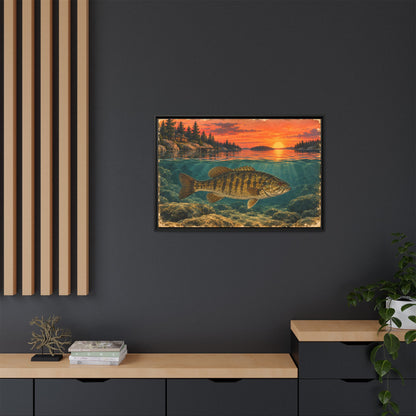 Vintage Sunset Lake Smallmouth Framed Canvas wall art, view 6