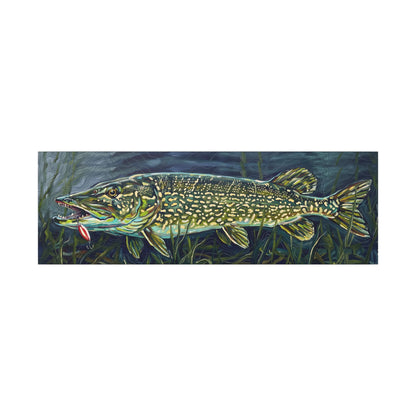 Legends Bold Weed-Line Northern Pike Panorama long canvas wall art