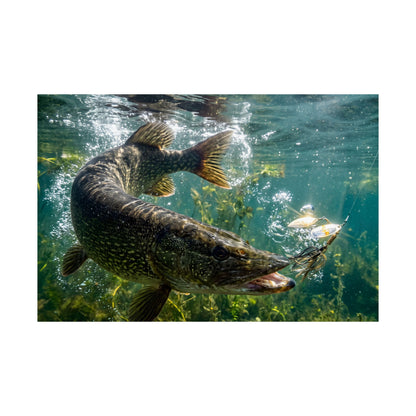 Northern Pike Spinnerbait Strike Poster — Action Wall Art for Anglers