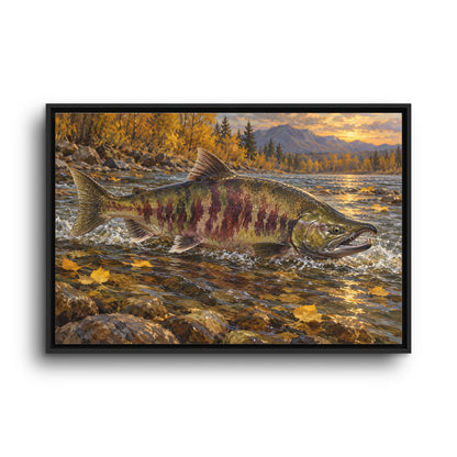 Autumn Riffle Chum Salmon framed canvas wall art, view 3