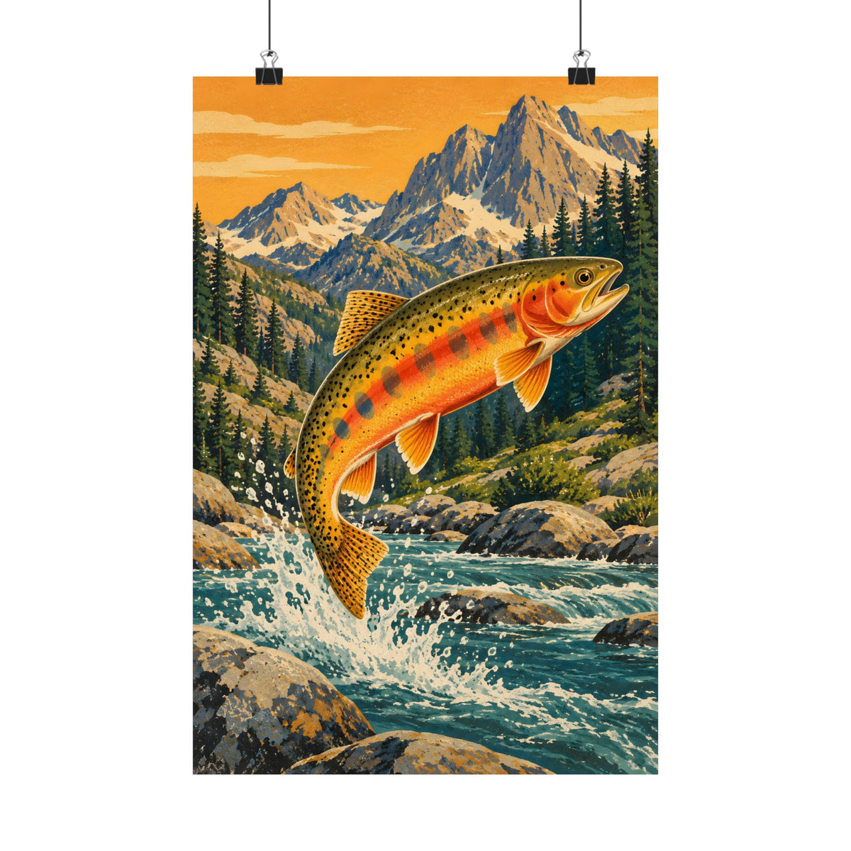 Leaping Sierra Nevada Vintage Golden Trout poster wall art