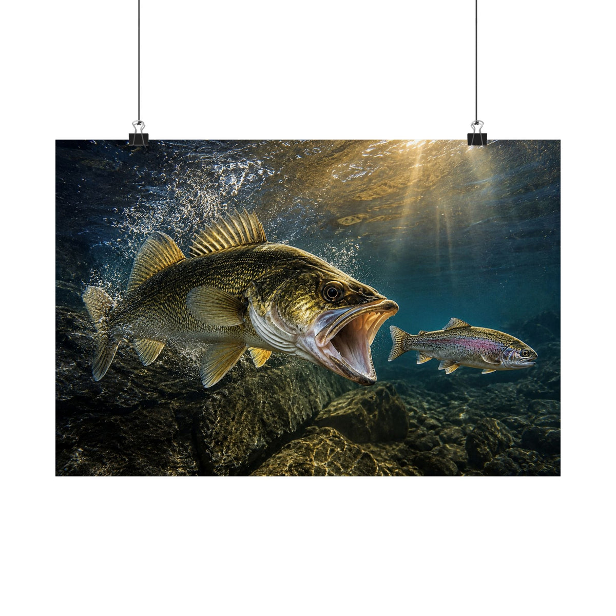 Walleye Close-Strike Among the Rocks — Matte Horizontal Wall Art
