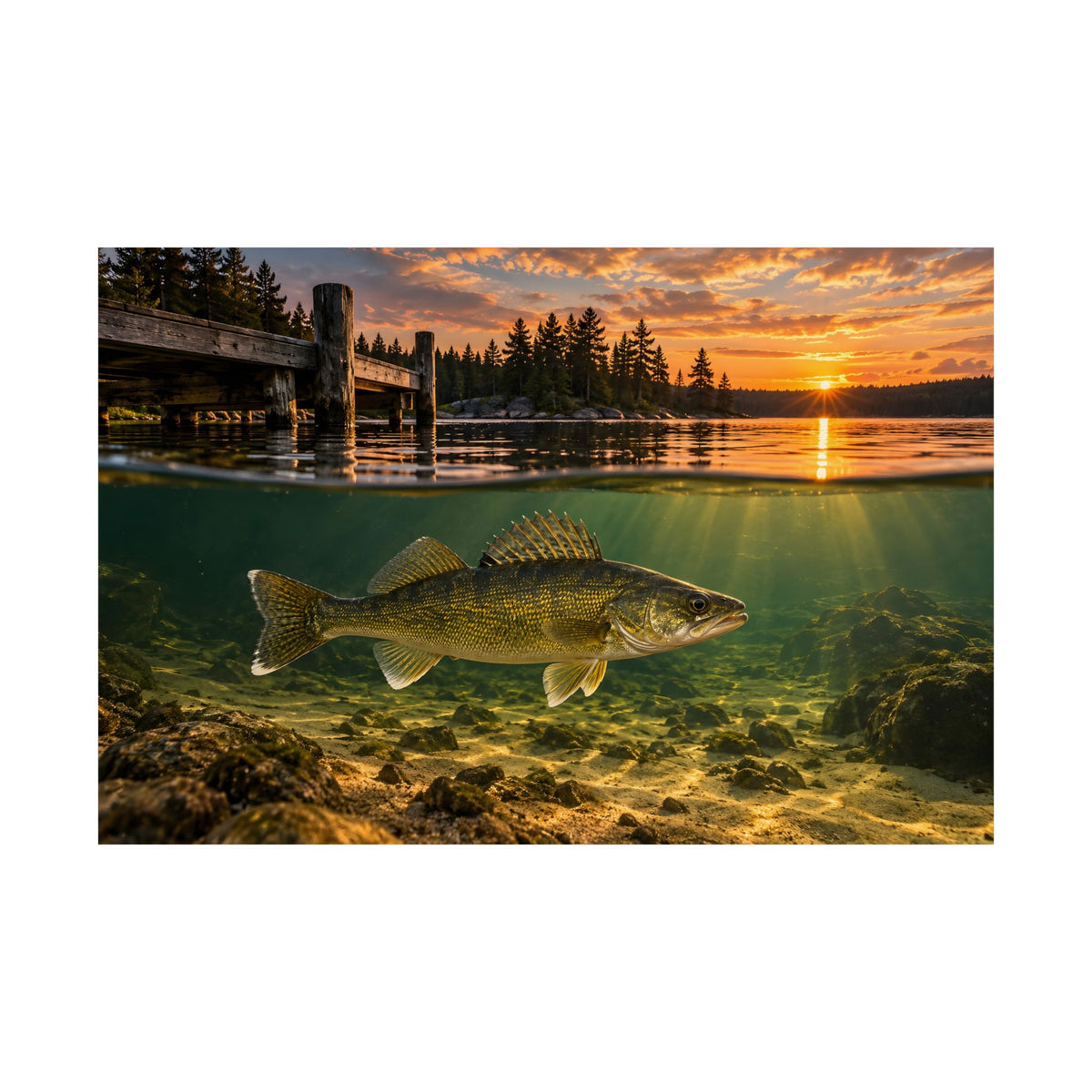 Northwoods Over-Under Walleye fishing poster close-up