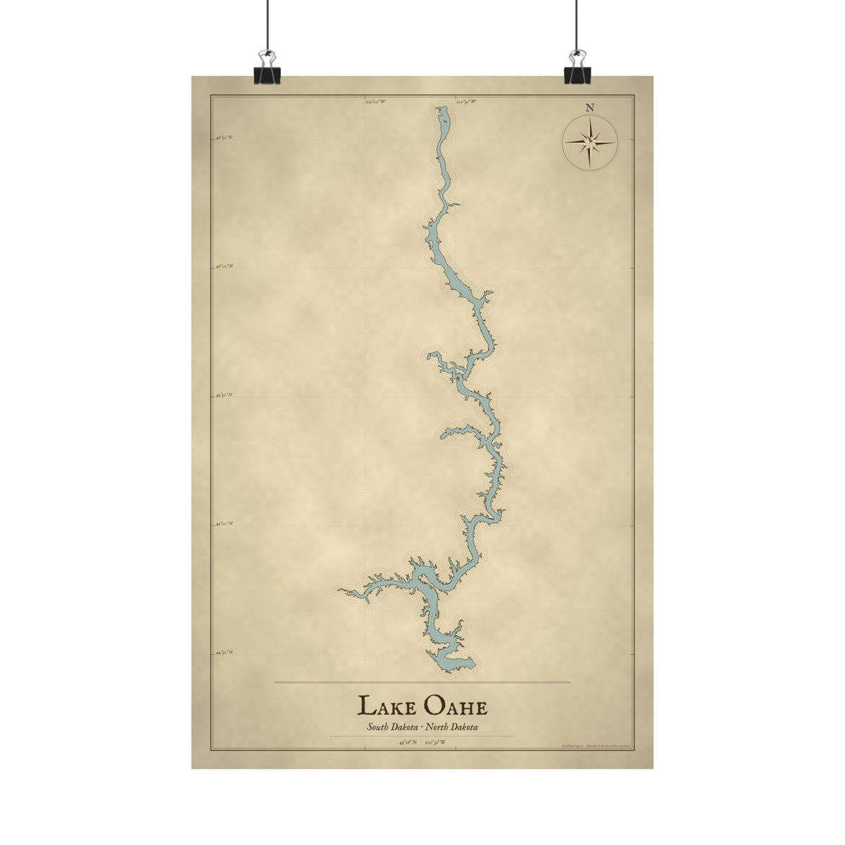 Lake Oahe Vintage Map poster wall art