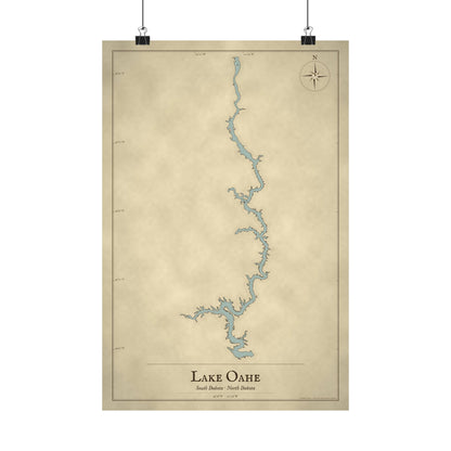 Lake Oahe Vintage Map poster wall art