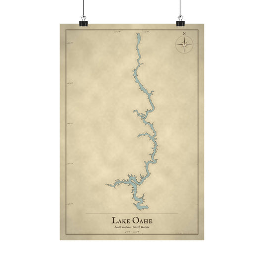 Lake Oahe Vintage Map poster wall art
