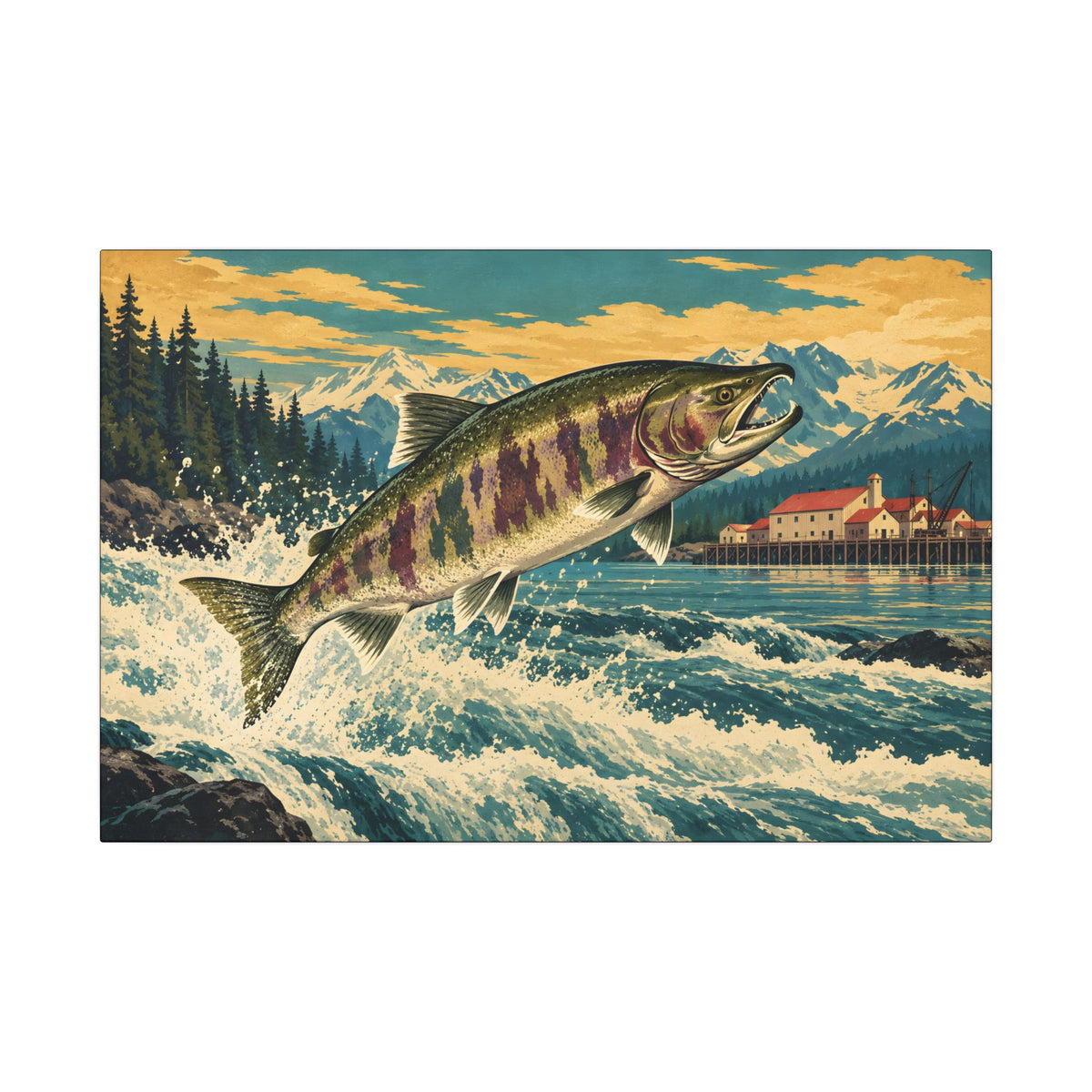 Cannery Leap Chum Salmon canvas wall art, view 2