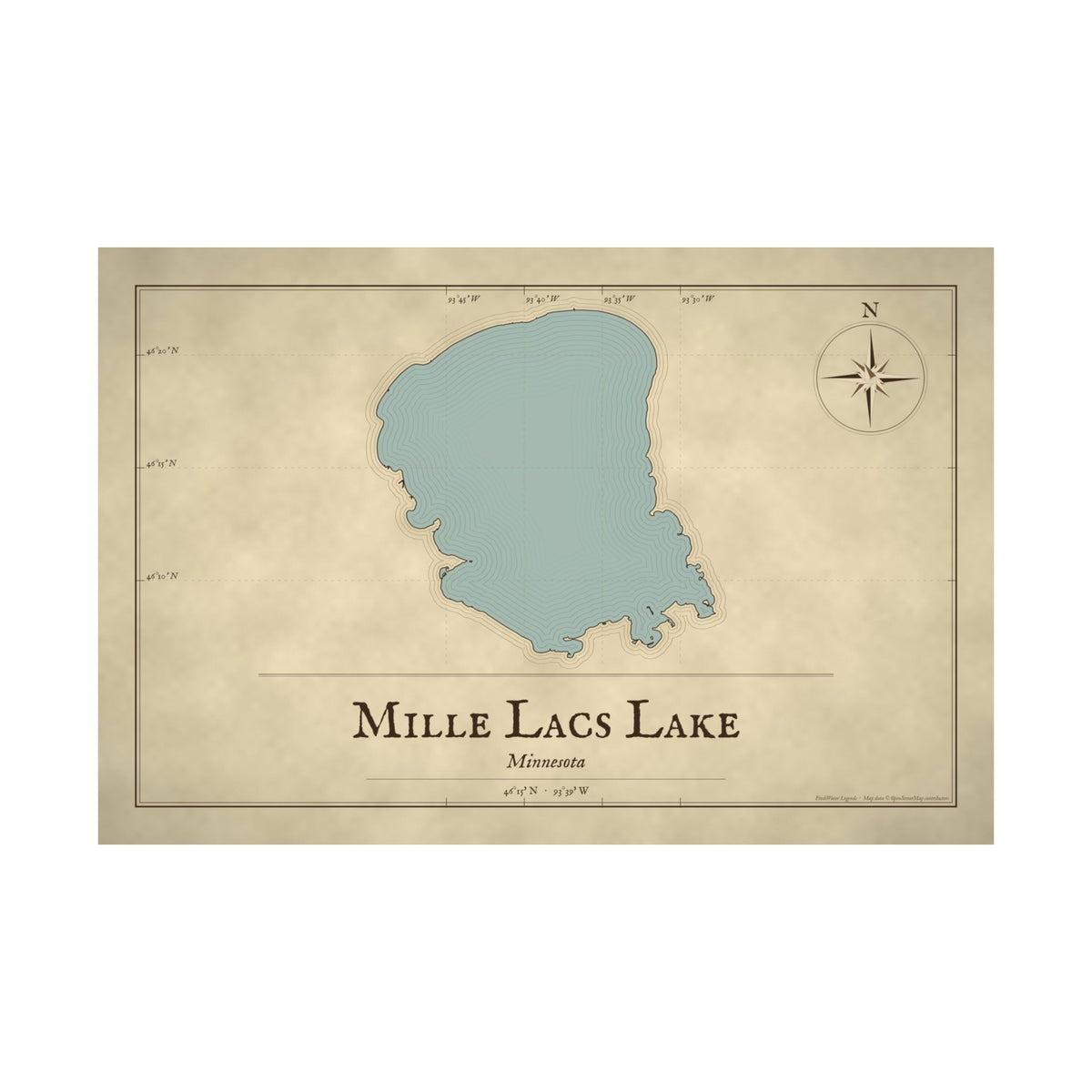 Mille Lacs Lake Vintage Map poster wall art, view 4