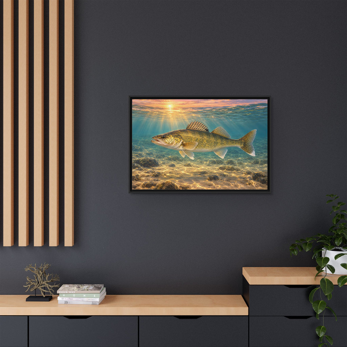 Underwater Walleye framed canvas wall art, view 6