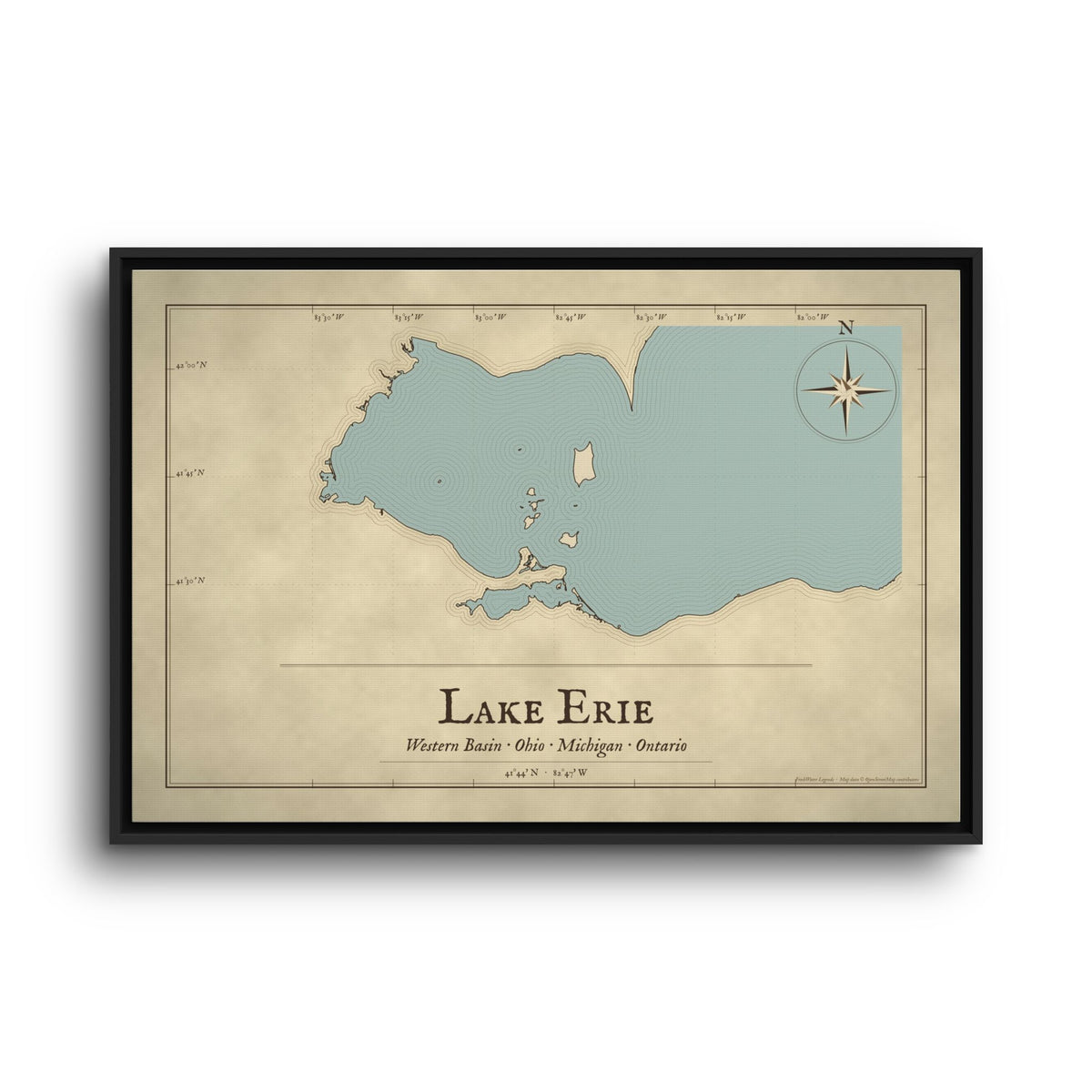 Lake Erie Western Basin Vintage Map framed canvas wall art, view 3
