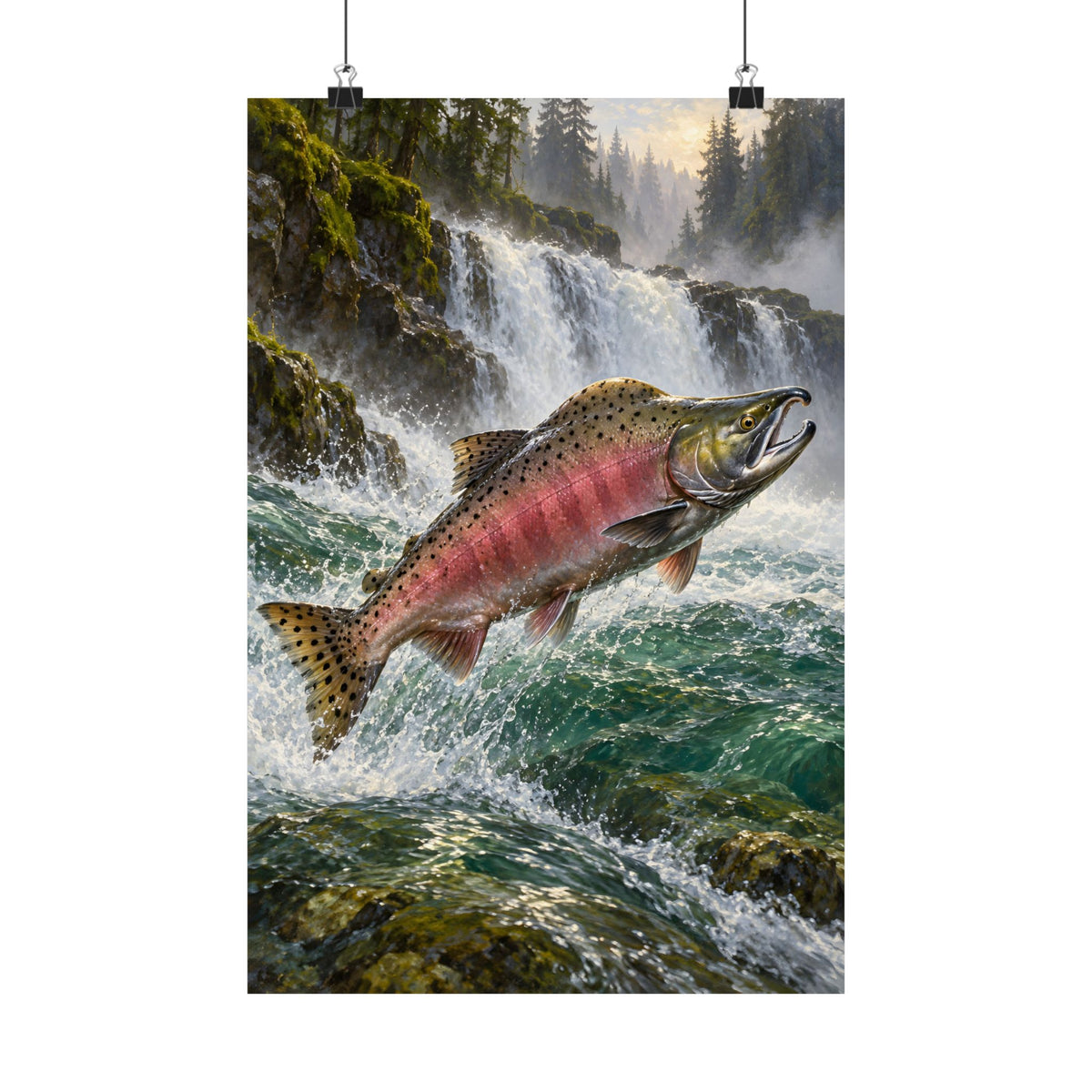 Beneath the Waterfall Pink Salmon poster wall art