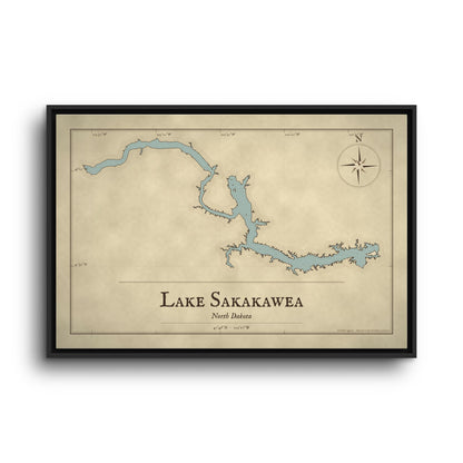 Lake Sakakawea Vintage Map framed canvas wall art, view 3