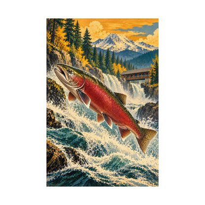 Salmon Country Coho Vintage fishing poster close-up