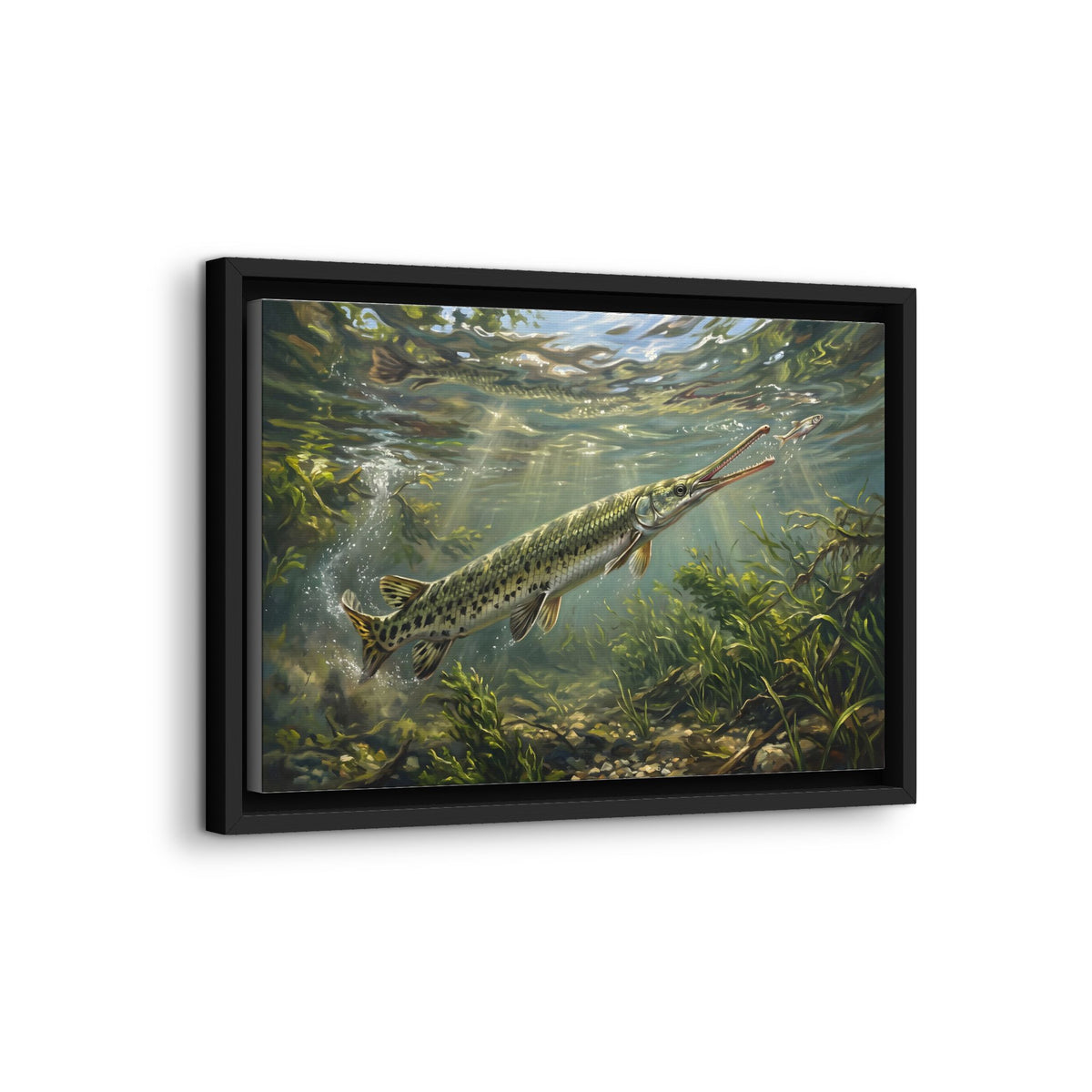 Longnose Gar Strike framed canvas wall art, view 4