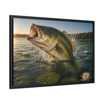 Lily Pad Explosion Largemouth Bass framed canvas side angle