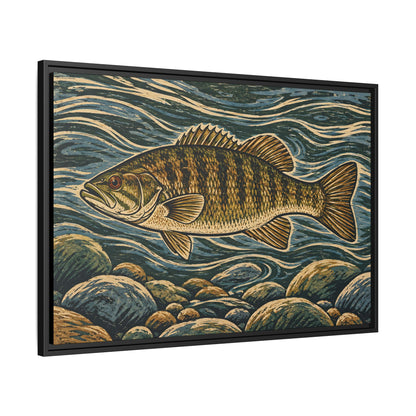 Woodcut River Smallmouth Framed Canvas wall art, view 4