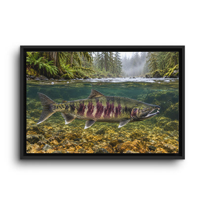 Rainforest River Chum Salmon framed canvas wall art, view 2