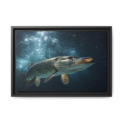 Emerging from the Deep Northern Pike framed canvas, 24x16 size view