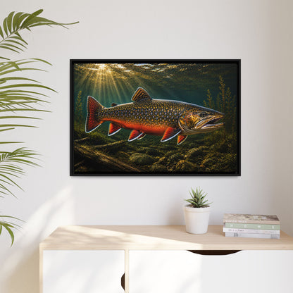 Swimming Upstream at Sundown Brook Trout framed canvas wall art, view 5