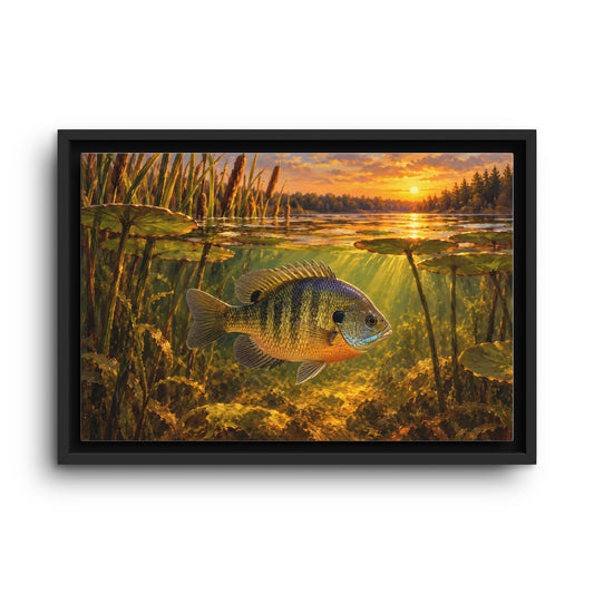Golden Hour Sunset Bluegill framed canvas wall art, view 1